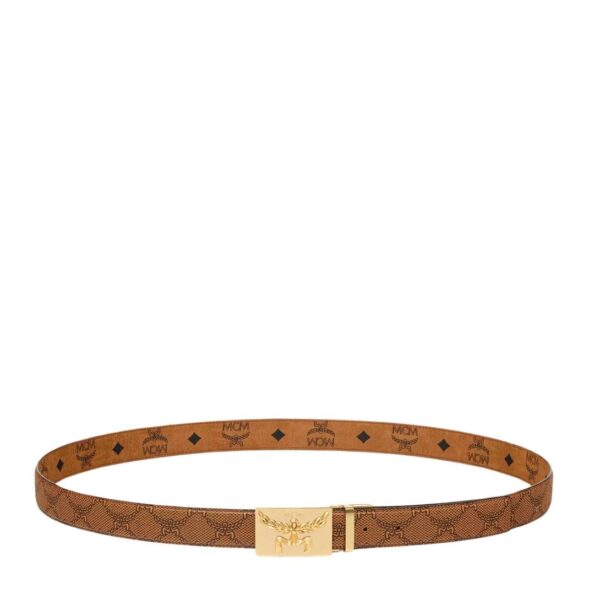 MCM HIMMEL BRASS PLATE REVERSIBLE MONOGRAM BELT COGNAC