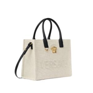 VERSACE LA MEDUSA CANVAS SMALL TOTE BAG