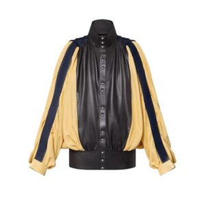 LOUIS VUITTON COLOR BLOCKED GATHERED LEATHER JACKET