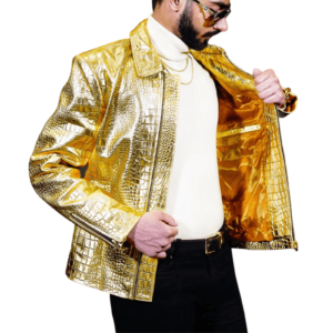 Gold Plated Crocodile Leather Jacket