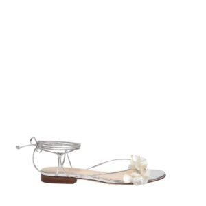 MAGDA BUTRYM WRAP AROUND PEARL SANDALS IN SILVER