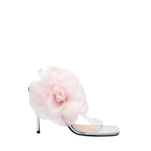 MAGDA BUTRYM ORGANZA FLOWER PVC SANDALS IN MIRROR PINK