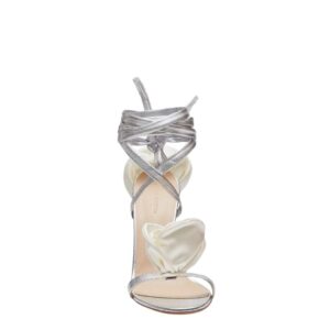 MAGDA BUTRYM DOUBLE FLOWER HEEL SANDALS IN SILVER