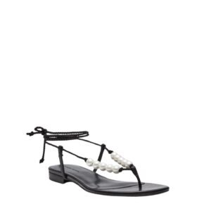 MAGDA BUTRYM WRAP AROUND FLAT PEARLS SANDALS IN BLACK