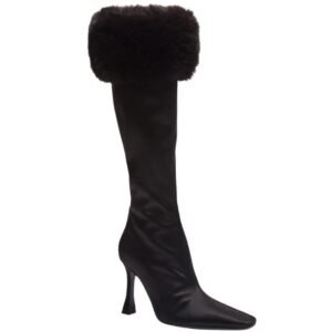 MAGDA BUTRYM TALL FAUX FUR SOCK BOOTS IN BLACK SATIN