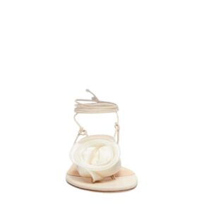 MAGDA BUTRYM WRAP AROUND FLAT FLOWER SANDALS IN CREAM SATIN