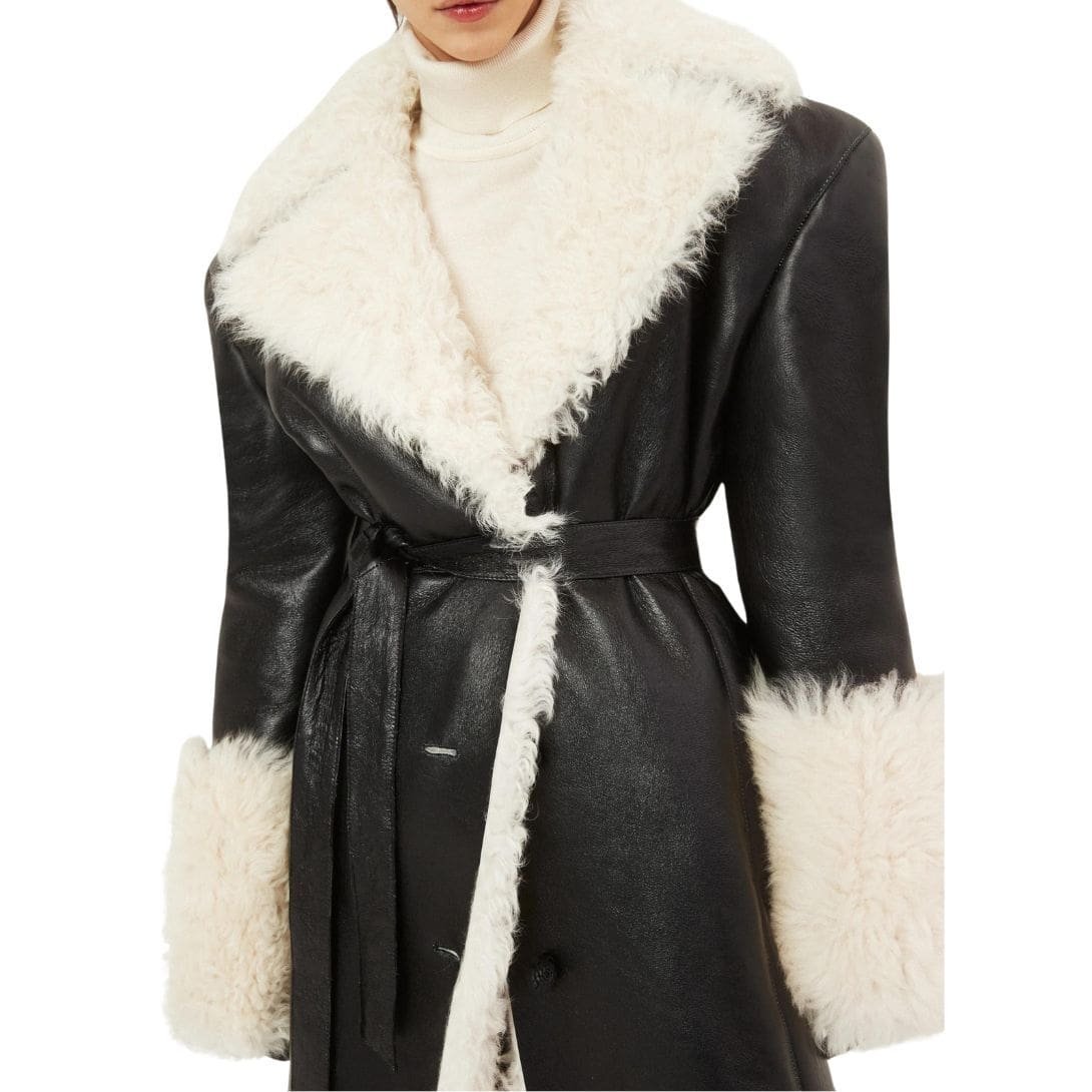 MAGDA BUTRYM LONG BELTED SHEARLING LEATHER COAT IN BLACK - Image 4