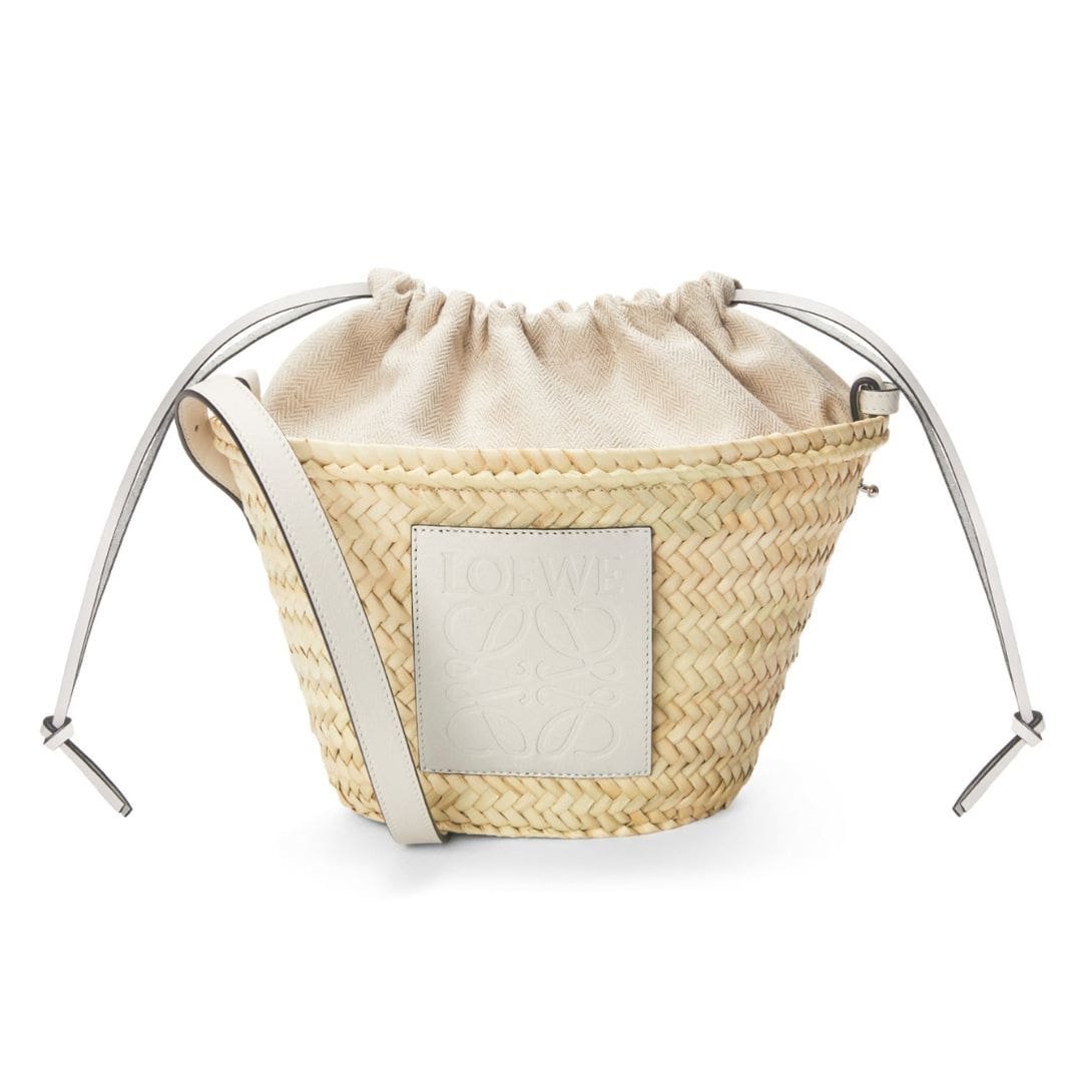 LOEWE BUCKET BAG WITH DRAWSTRING IN PALM LEAF AND CALFSKIN