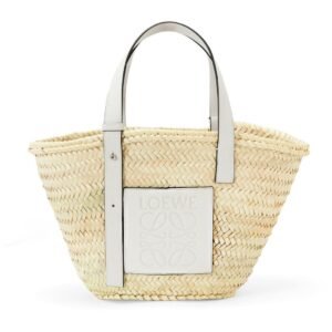LOEWE BASKET BAG IN PALM LEAF AND CALFSKIN