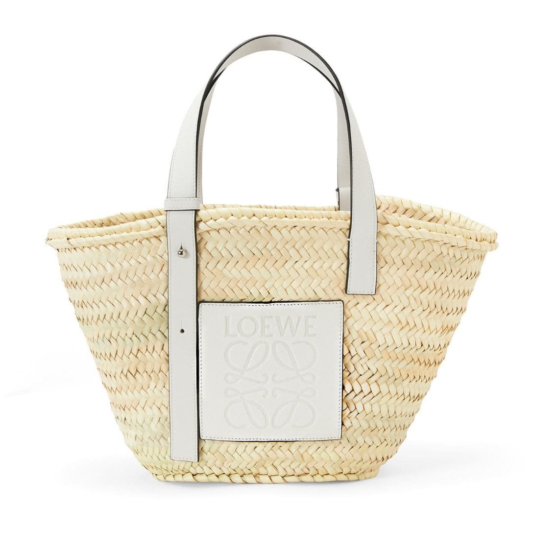 LOEWE BASKET BAG IN PALM LEAF AND CALFSKIN