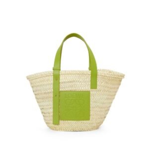 LOEWE BASKET BAG IN PALM LEAF AND CALFSKIN
