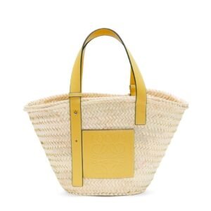 LOEWE BASKET BAG IN PALM LEAF AND CALFSKIN