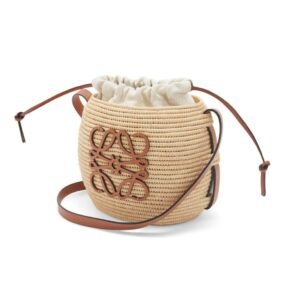 LOEWE BEEHIVE BASKET BAG IN RAFFIA AND CALFSKIN