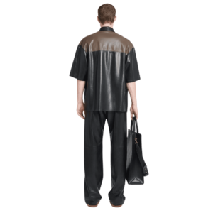 NANUSHKA MANCE OKOBOR ALT-LEATHER SHIRT SHIITAKE/BLACK