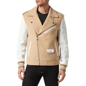 PHILIPP PLEIN WOOL AND LEATHER BIKER JACKET