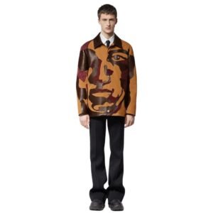 LOUIS VUITTON PATCHWORKED PORTRAIT MIXED  LEATHER AND COTTON JACKET