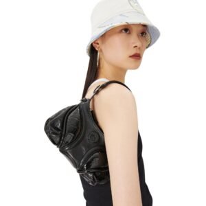 MARINE SERRE EMBOSSED LEATHER MINI FUTURA BLACK