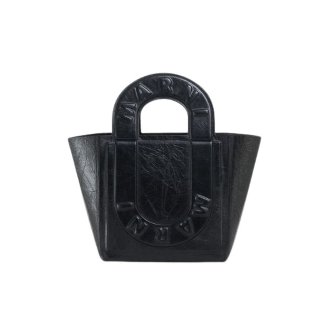 MARNI BLACK LEATHER SWEEDY SMALL TOTE BAG