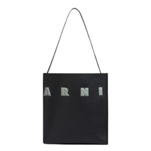 MARNI BLACK WHITE LEATHER MUSEO HOBO BAG WITH PATCHES