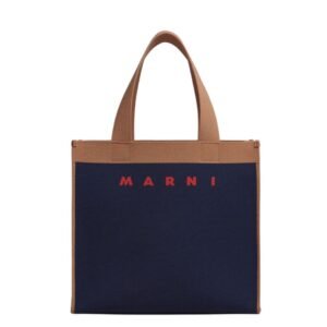 MARNI BLUE AND BROWN JACQUARD SHOPPING BAG
