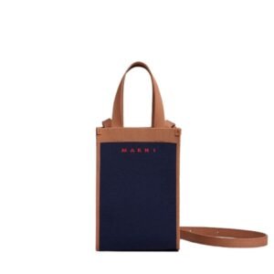 MARNI BLUE AND BROWN JACQUARD SHOULDER BAG