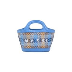 MARNI BLUE LEATHER AND RAFFIA EFFECT FABRIC TROPICALIA MICRO BAG
