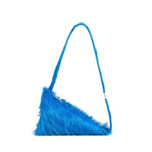 MARNI BLUE LONG HAIR CALFSKIN PRISMA TRIANGLE CROSSBODY BAG