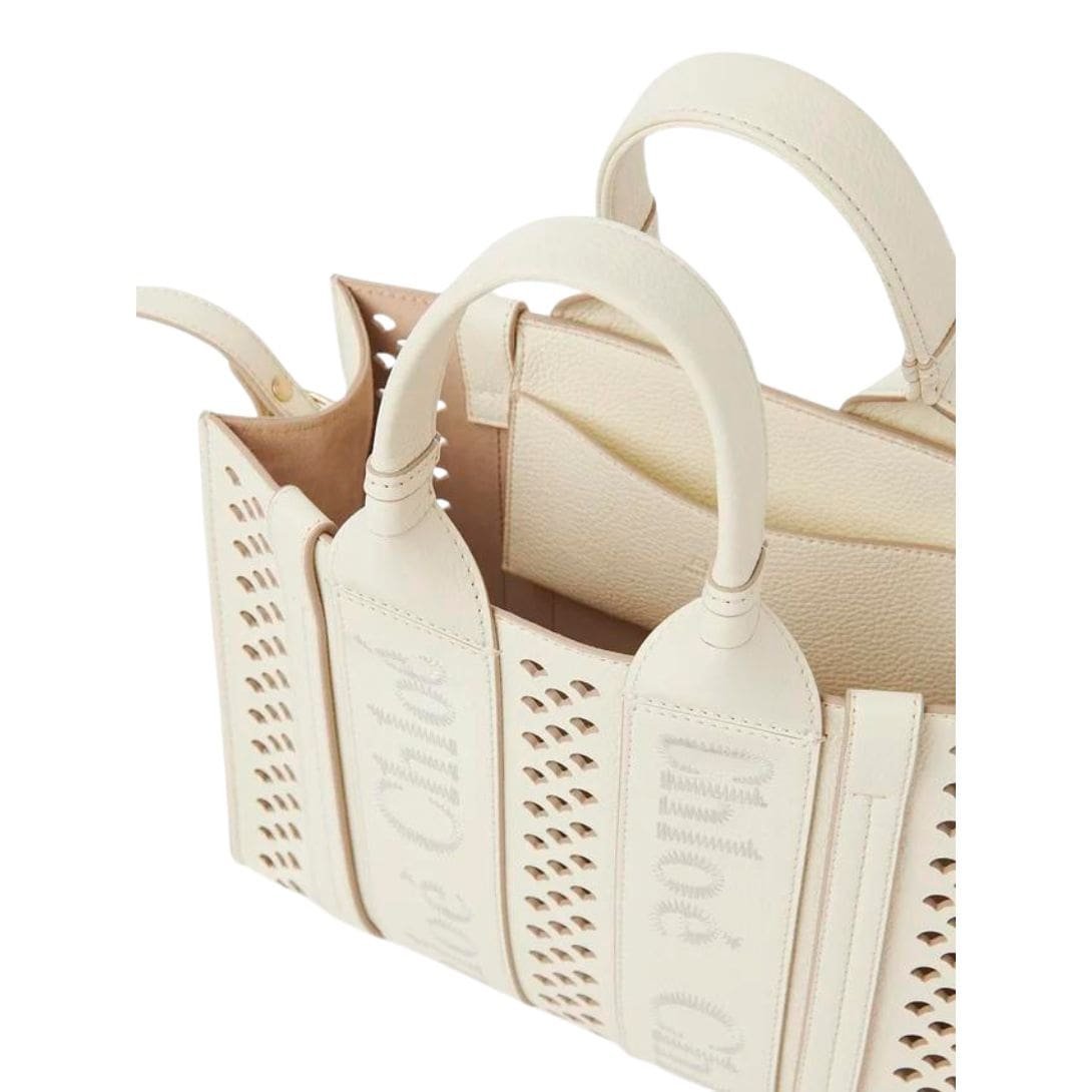 CHLOE SMALL WOODY TOTE BAG WITH STRAP MISTY IVORY - Image 3