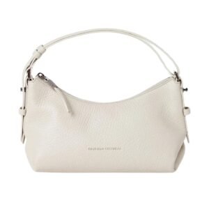 BRUNELLO CUCINELLI TEXTURE CALFSKIN HOBO BAG WITH MONILI