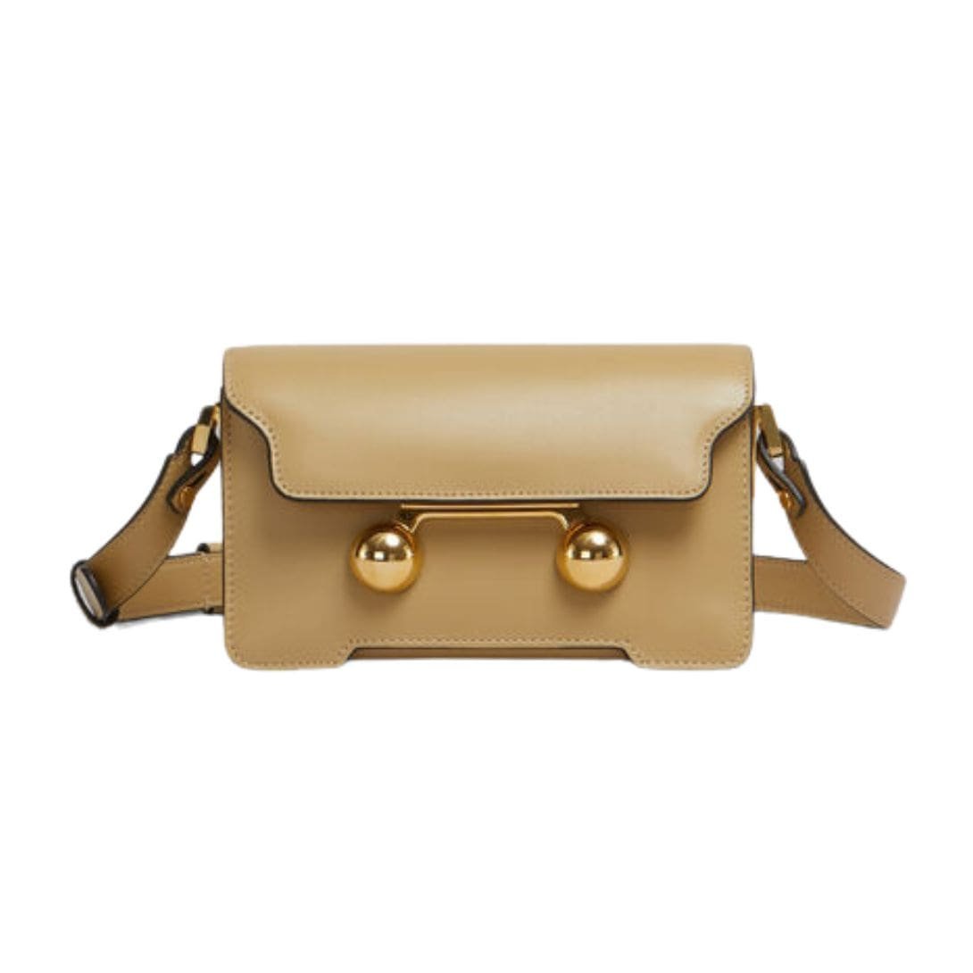MARNI CAMEL LEATHER TRUNKAROO MINI SHOULDER BAG