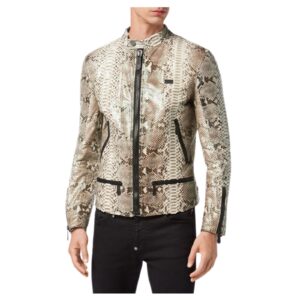 PHILIPP PLEIN PYTHON LEATHER MOTO JACKET LUXURY