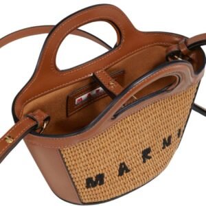 MARNI TROPICALIA MICRO BAG IN LEATHER AND RAFFIA EFFECT FABRIC