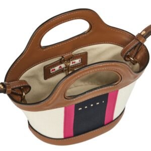 MARNI TROPICALIA MICRO BAG IN LEATHER AND RAFFIA EFFECT FABRIC