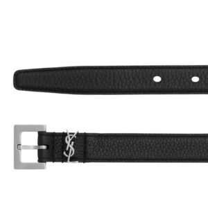 SAINT LAURENT CASSANDRE THIN BELT WITH SQUARE BUCKLE IN GRAINED LEATHER