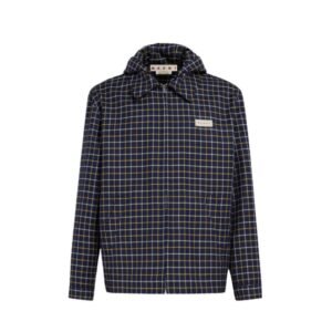 MARNI BLUE CHECKED WOOL AND COTTON OVERSHIRT