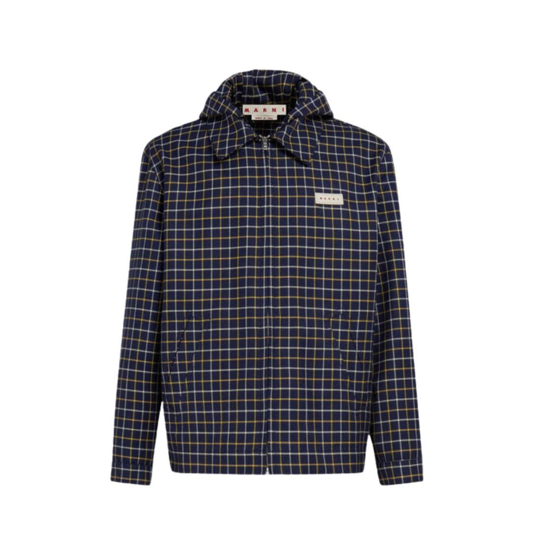 MARNI BLUE CHECKED WOOL AND COTTON OVERSHIRT