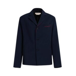 MARNI DEEP BLUE TROPICAL WOOL BLAZER WITH MARNI MENDING