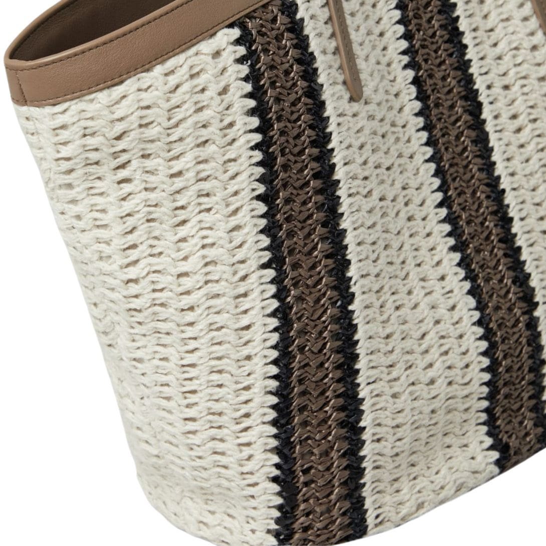 BRUNELLO CUCINELLI RAFFIA-EFFECT KNIT STRIPED SHOPPER BAG - Image 3