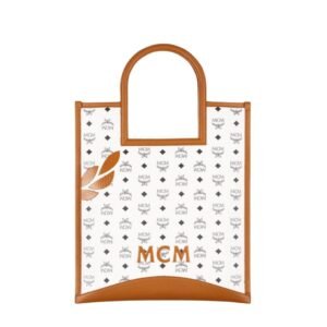 MCM MEDIUM AREN FOLD TOTE IN MEGA LAUREL VISETOS WHITE