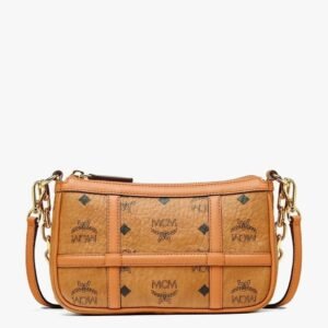 MCM MINI AREN SHOULDER BAG IN VISETOS COGNAC
