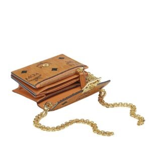 MCM MINI TRACY CHAIN CARD WALLET IN VISETOS COGNAC