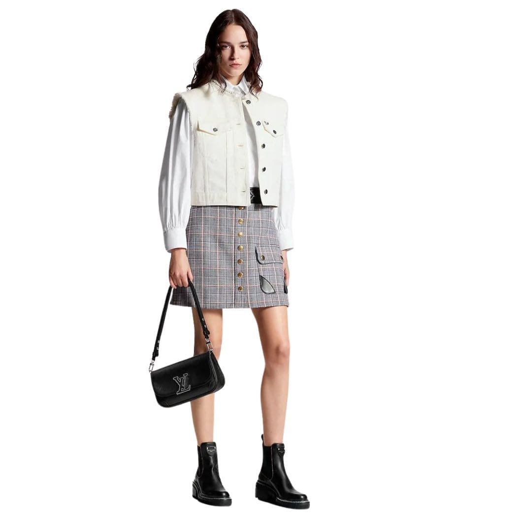 LOUIS VUITTON LEATHER TRIM CHECK MINI SKIRT - Image 2