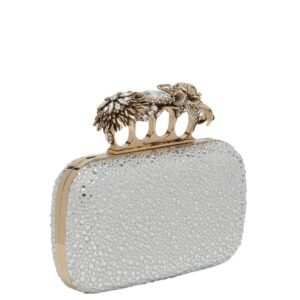 ALEXANDER MCQUEEN WOMEN’S FLOWER KNUCKLE CLUTCH IN SILVER