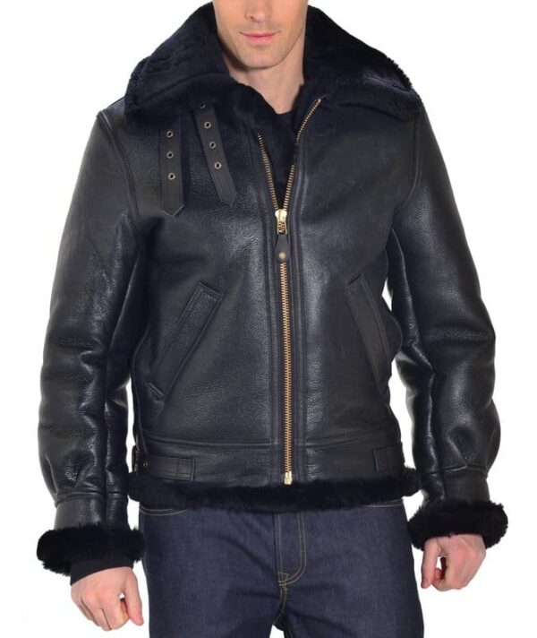 Classic B-3 Sheepskin Leather Bomber Jacket - Image 6