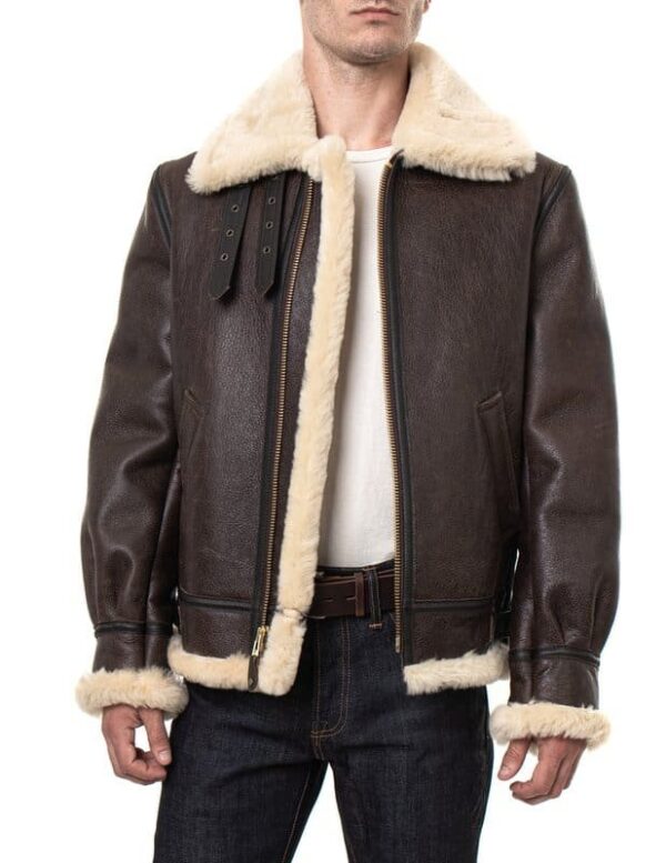 Classic B-3 Sheepskin Leather Bomber Jacket - Image 26