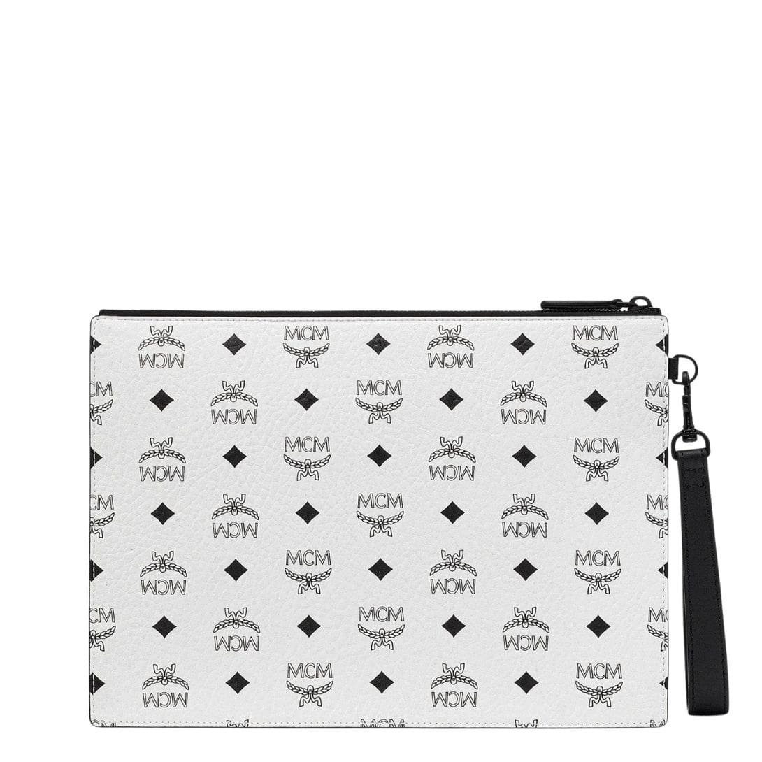 MCM MEDIUM AREN WRISTLET ZIP POUCH IN VISETOS WHITE - Image 5