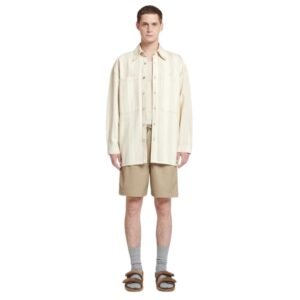 NANUSHKA BEAUX STRIPED DENIM LONG-SLEEVE SHIRT CREME