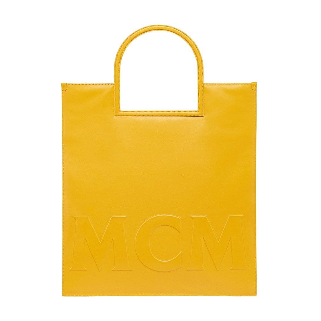 MCM X-LARGE AREN FOLD TOTE IN MEGA LAUREL LEATHER YELLOW - Image 3