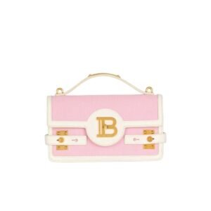 BALMAIN BUZZ SHOULDER 24 CANVAS AND LEATHER BAG