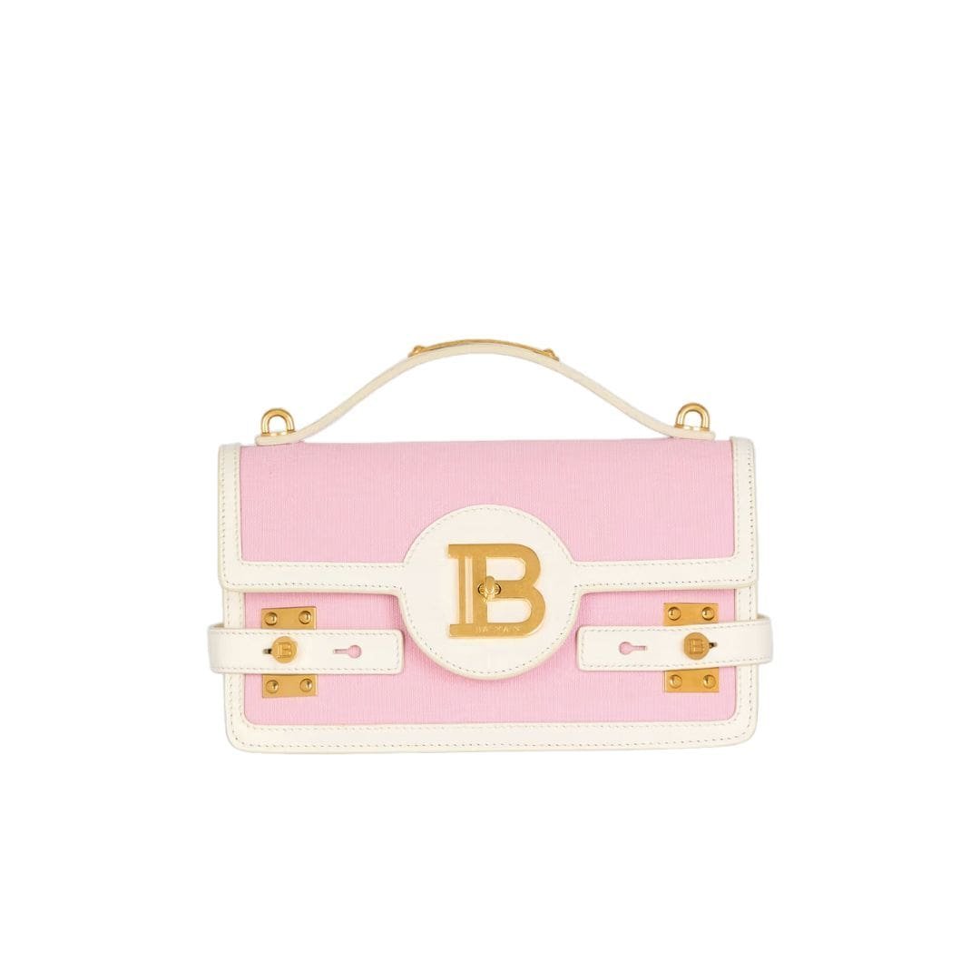 BALMAIN BUZZ SHOULDER 24 CANVAS AND LEATHER BAG